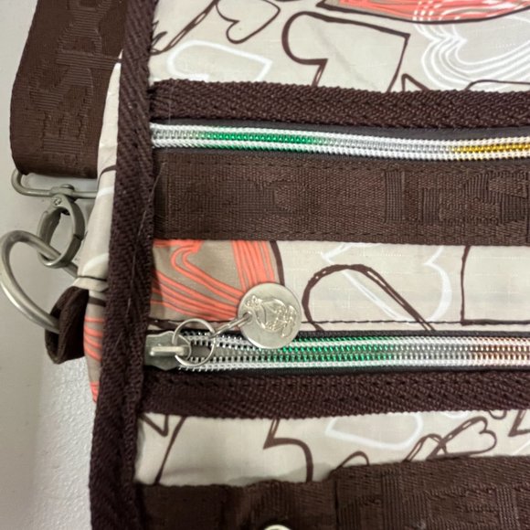 Le Sportsac computer messeger bag 11 x 15 hearts pink brown - Picture 7 of 11